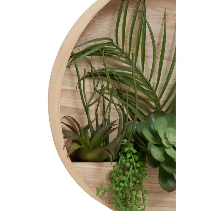 Artificial Fiori Mixed Succulents In Wood Wall Planter