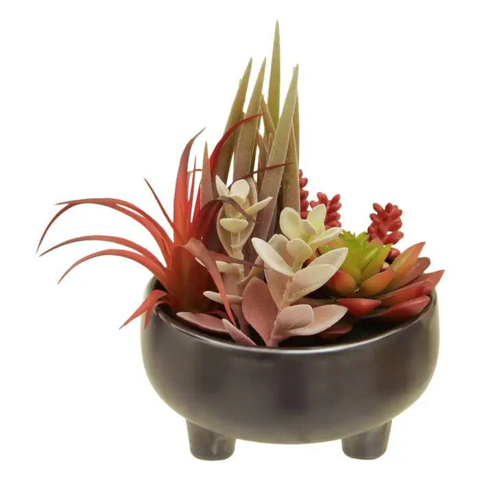 Artificial Fiori Mixed Succulents In Grey Ceramic Pot