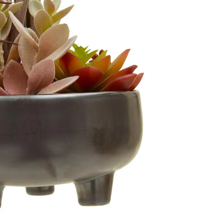 Artificial Fiori Mixed Succulents In Grey Ceramic Pot