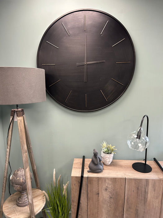 Industrial Distressed Black & Gold Metal Wall Clock - 90 cms -