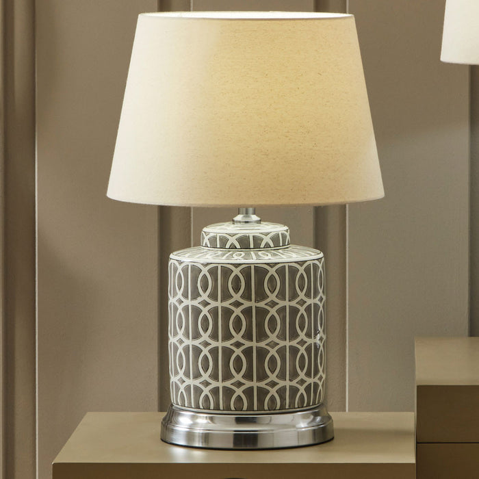 Aris Grey & White Geo Pattern Table Lamp