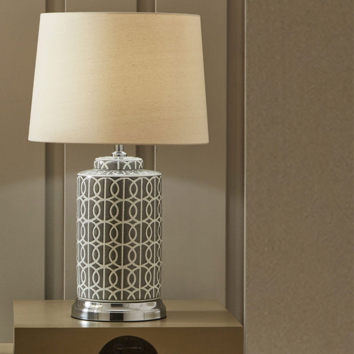 Aris Tall Grey & White Geo Pattern Table Lamp
