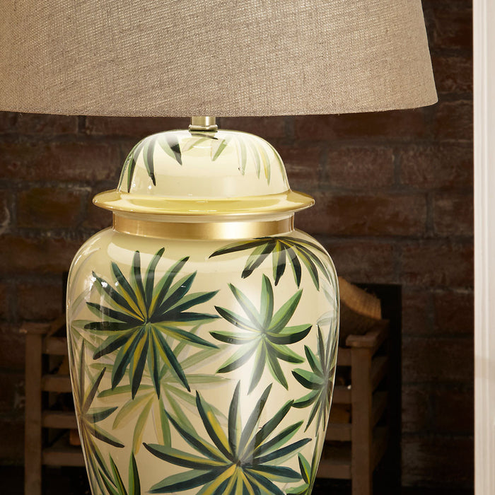 Curacao Palm Leaf Design Ceramic Urn Table Lamp