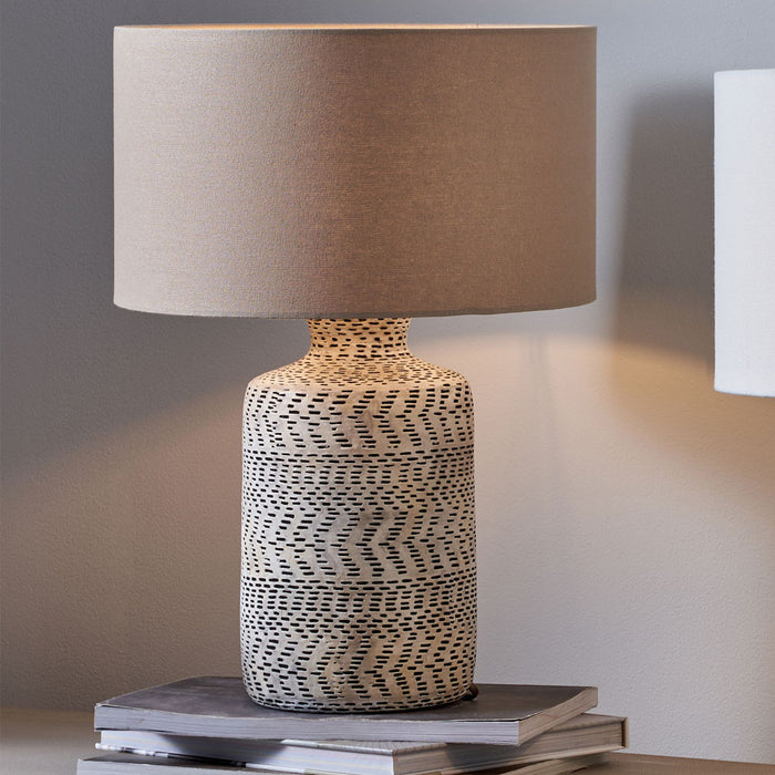 Atouk Textured Natural & Black Stoneware Table Lamp (Due Back In 30/05/24)