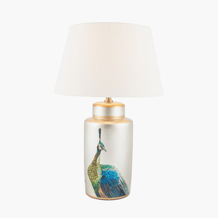 Avas Peacock Tall Silver Ceramic Table Lamp (Due Back In 05/06/24)