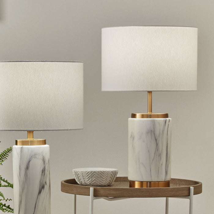 Carrara Marble Effect & Brass Ceramic Table Lamp