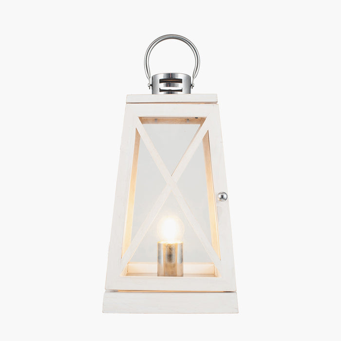 Devon White Wash Wood & Chrome Lantern Table Lamp (Due Back In 05/07/24)
