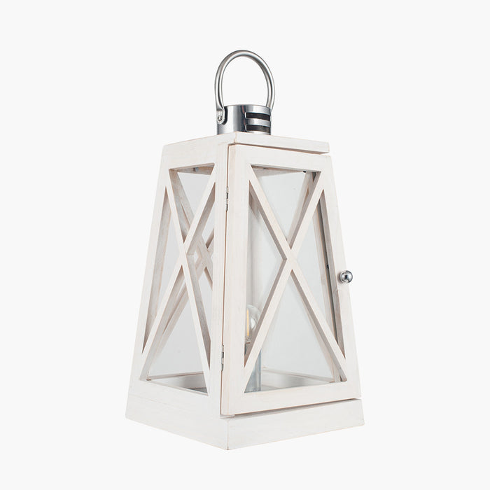 Devon White Wash Wood & Chrome Lantern Table Lamp (Due Back In 05/07/24)