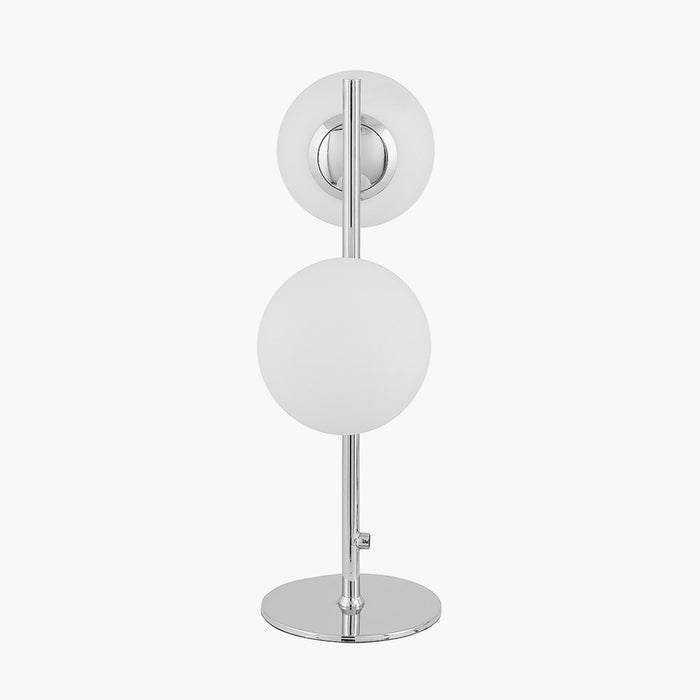 Asterope White Orb & Shiny Chrome Metal Table Lamp