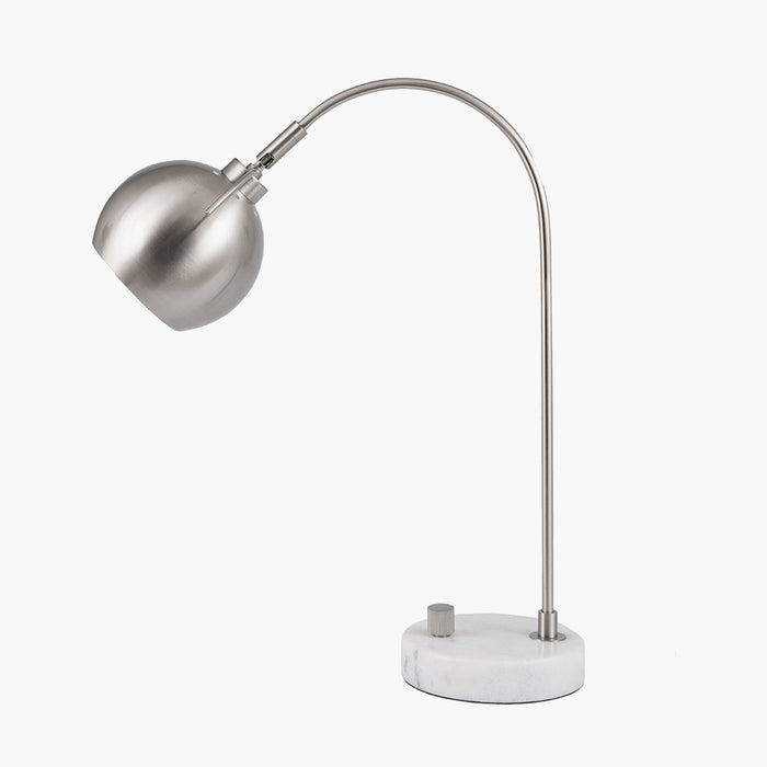 Feliciani Brushed Silver Metal & White Marble Task Lamp