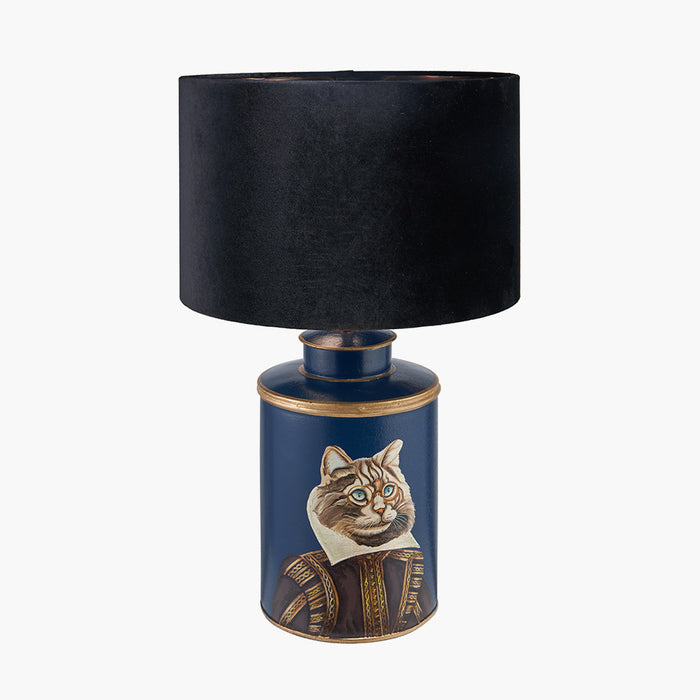 Cat Blue & Gold Hand Painted Metal Table Lamp Base