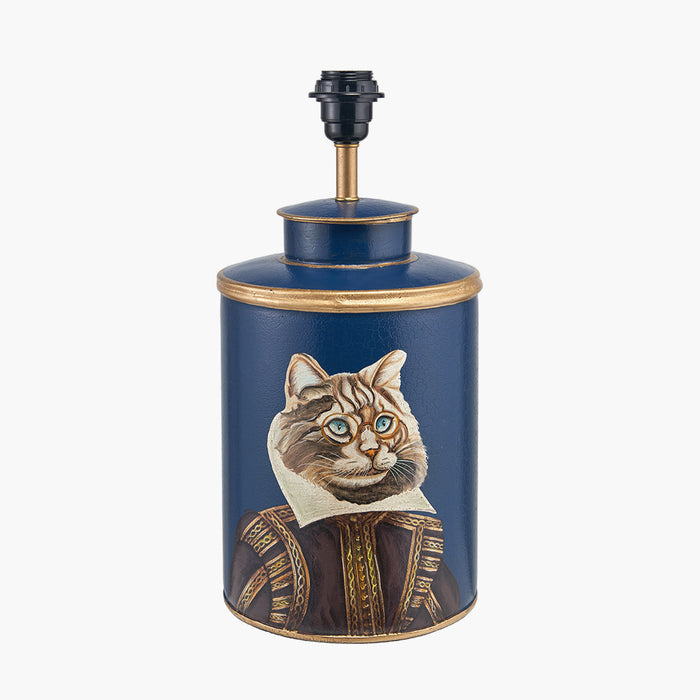 Cat Blue & Gold Hand Painted Metal Table Lamp Base