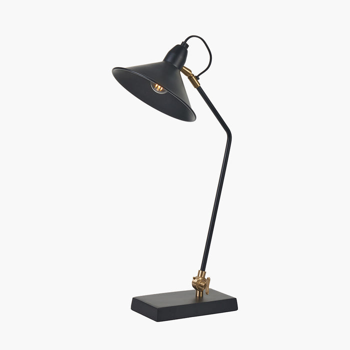 Canton Matt Black & Brass Metal Cone Table Lamp