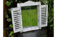 Small Distressed White Shutter Garden Mirror - 40 x 30cm - Decor Interiors