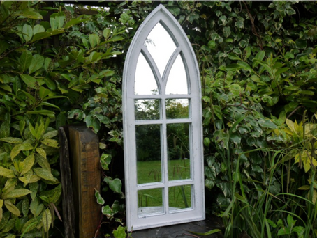 Indoor / Outdoor White Arch Window Garden Mirror - 109 x 40 cm - Decor Interiors
