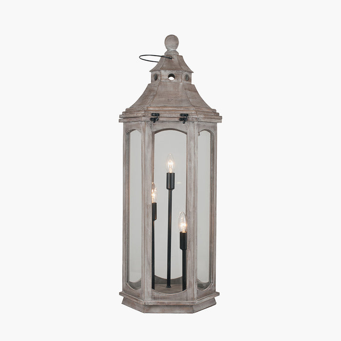 Adaline Antique Wood Grey Floor Lamp Lantern