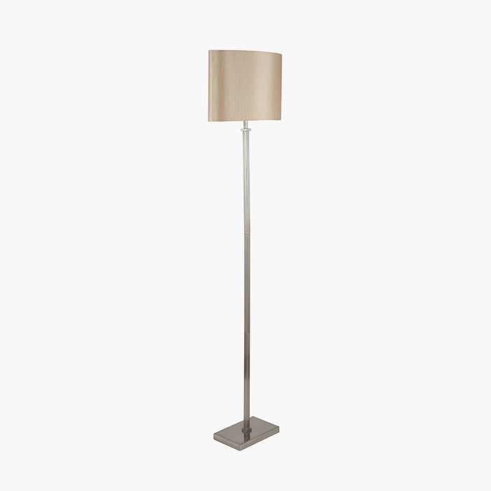 Hilton Satin Nickel Square Stick Floor Lamp and Grey Shade
