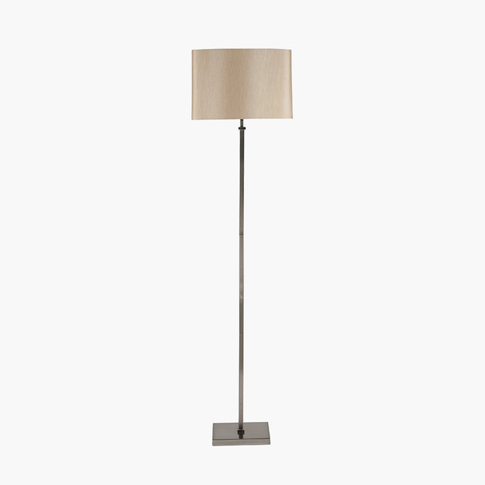 Hilton Satin Nickel Square Stick Floor Lamp and Grey Shade
