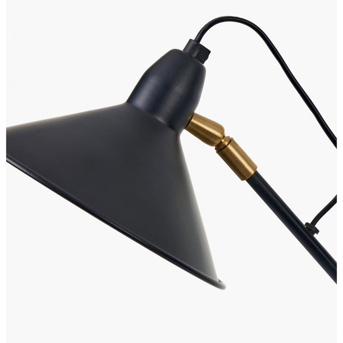 Canton Matt Black and Brass Metal Cone Floor Lamp