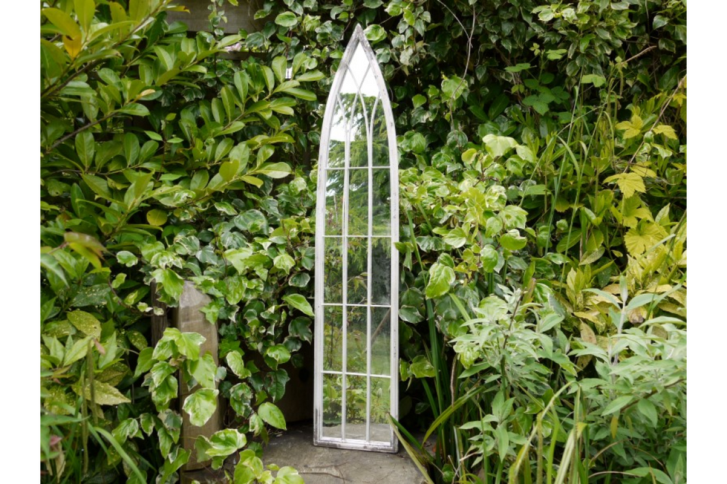 Indoor / Outdoor Distressed White Metal Arch Garden Mirror - 120 x 24 cm - Decor interiors