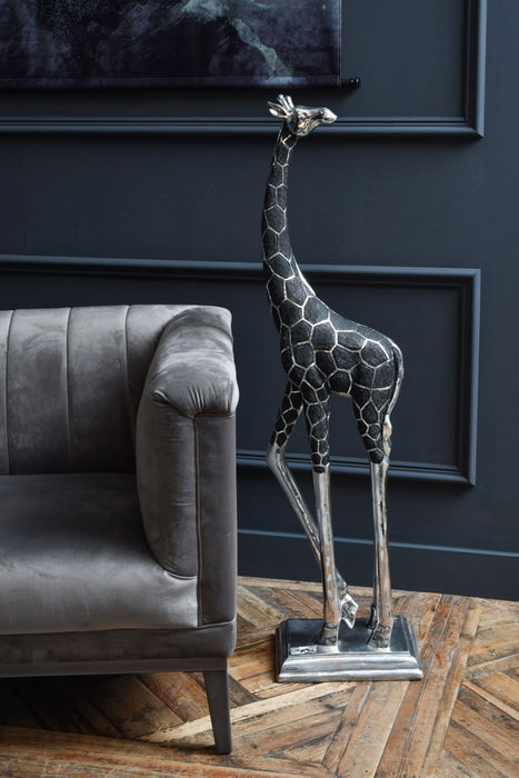 Large Giraffe Floor Sculpture, Black, Silver