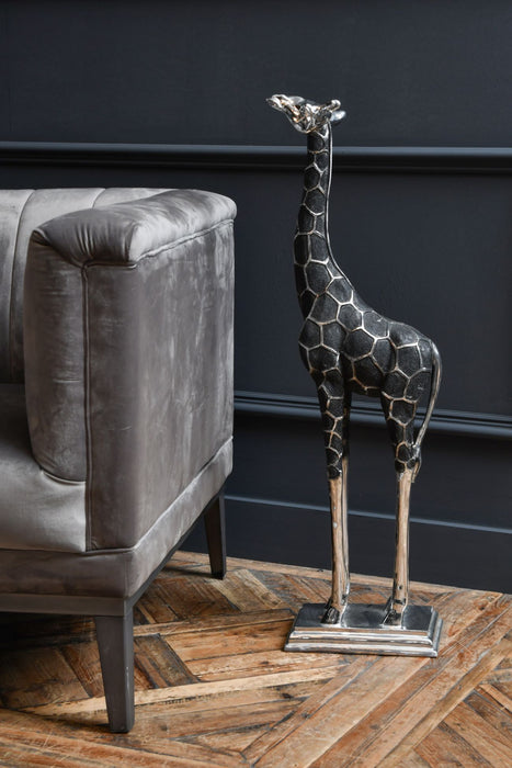 Small Giraffe Floor Sculpture, Black, Silver