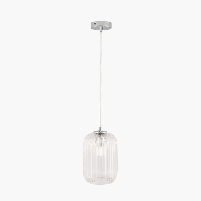 Alessia Silver & Ribbed Glass Pendant Ceiling Light
