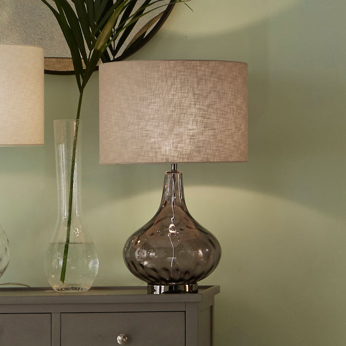 Amelia Grey Smoked Glass Dimple Table Lamp