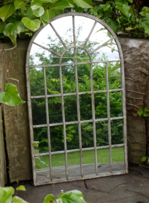 ndoor / Outdoor Aged Metal Arch Window Garden Mirror - Decor Interiors