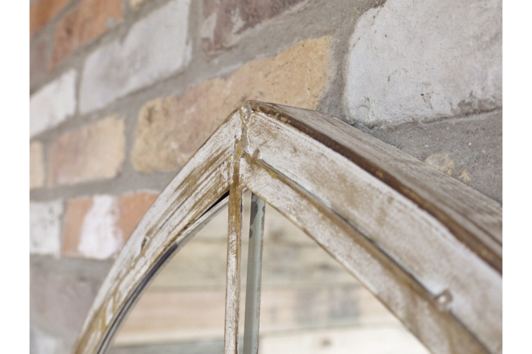 Indoor / Outdoor Distressed White Metal Arch Mirror - 159 x 67 cm