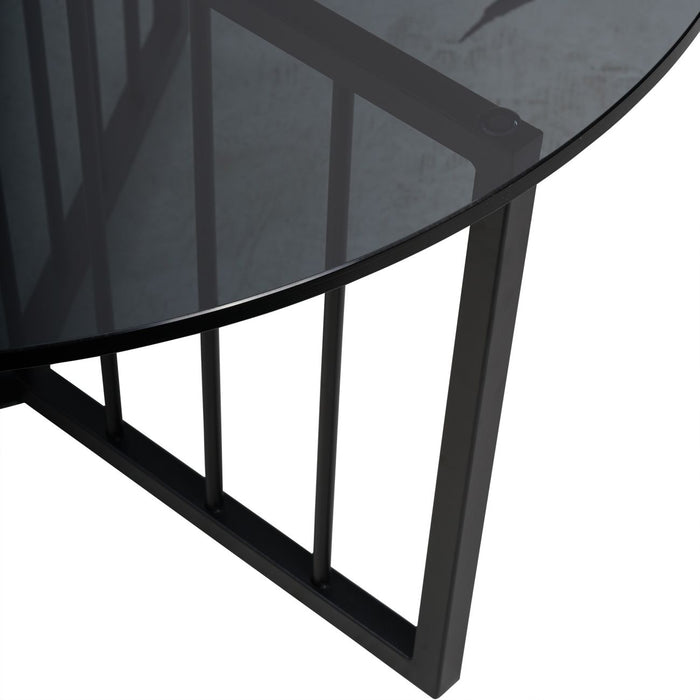 Angélique Coffee Table, Black Stainless Steel Frame, Tinted Glass Round Top