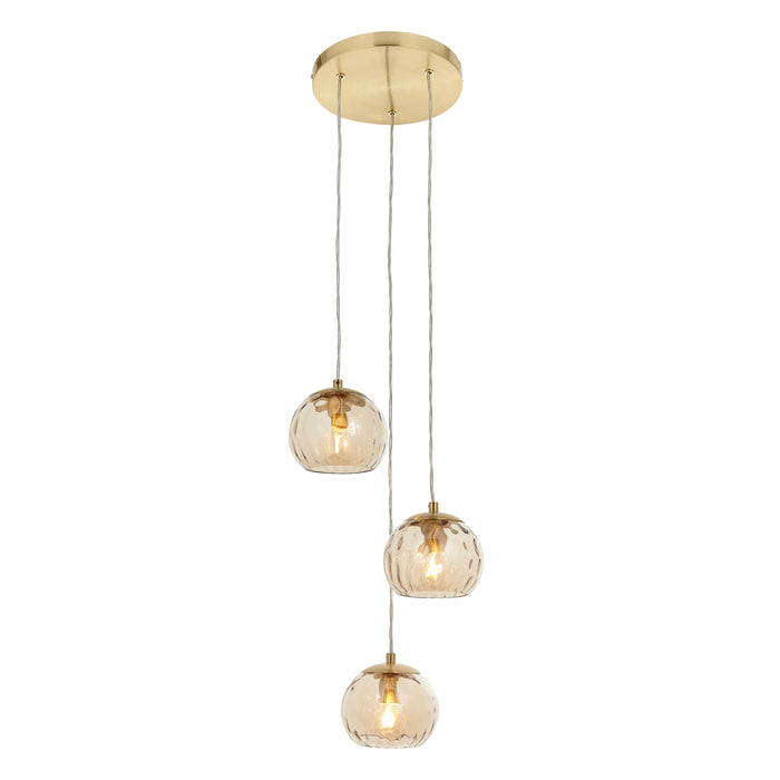 Dimple 3 Pendant Ceiling Light Pendant in Brass & Glass