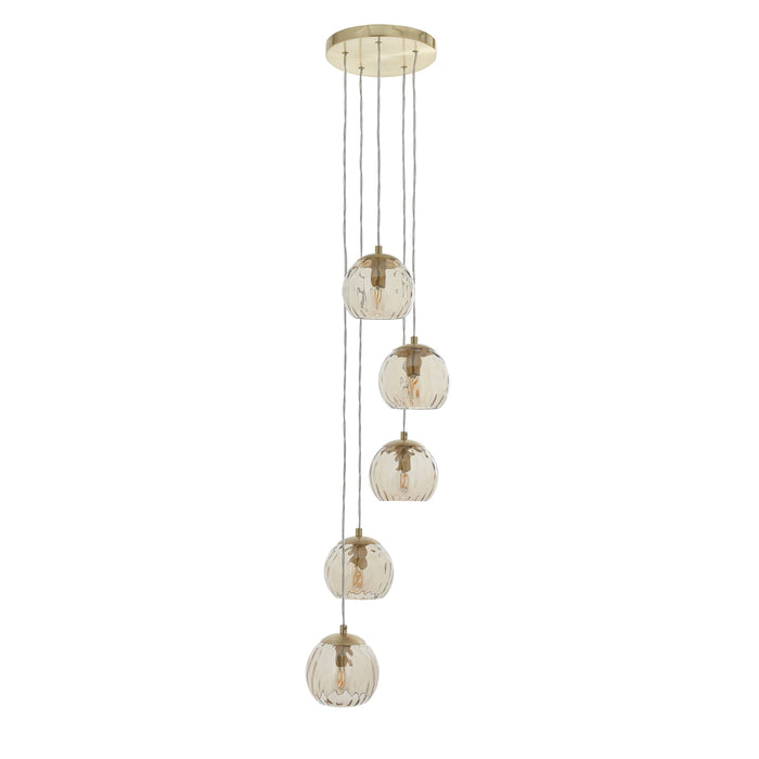 Dimple 5 Pendant Ceiling Light Pendant in Brass & Smoked Glass