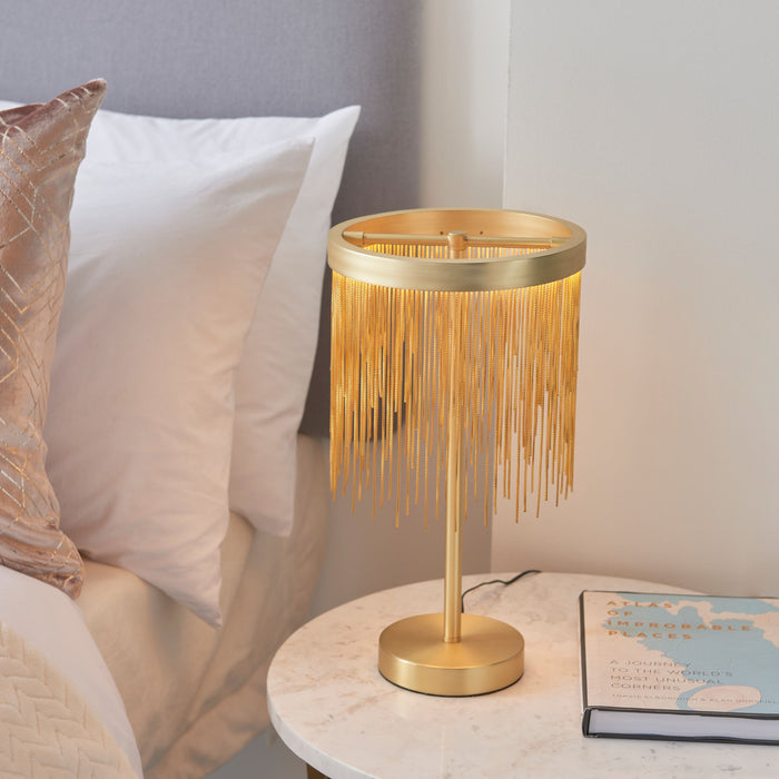 Zelma Brass Metal Table Lamp With Fringe Shade