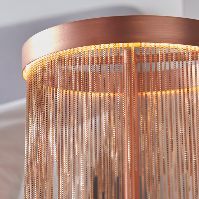 Zelma Copper Metal Table Lamp With Fringe Shade