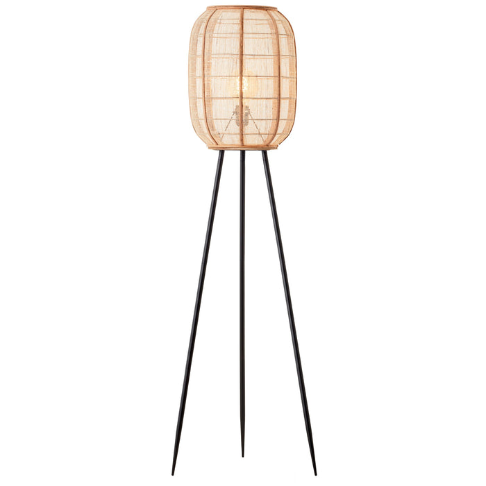 Zaire Black Metal Tripod Floor Lamp With Bamboo Shade
