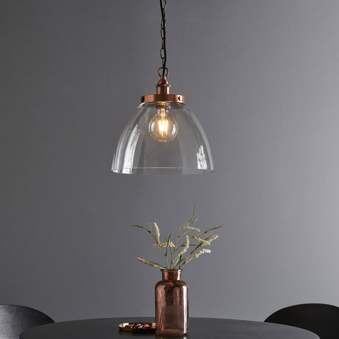 Hansen Aged Copper & Clear Glass Single Pendant Ceiling - Large