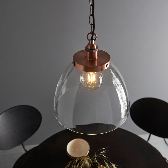 Hansen Aged Copper & Clear Glass Single Pendant Ceiling - Large