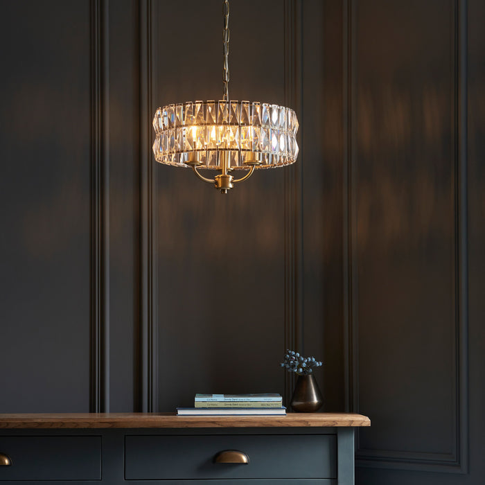 Clifton Antique Brass & Glass Ceiling Pendant Light - Small