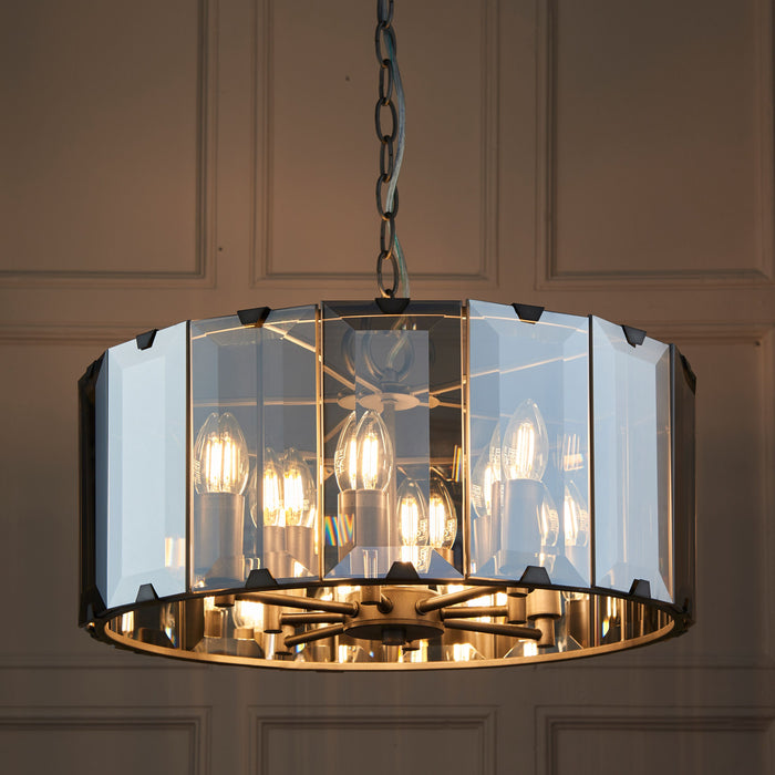 Clooney Smoked Glass & Grey Ceiling Pendant Light - Large