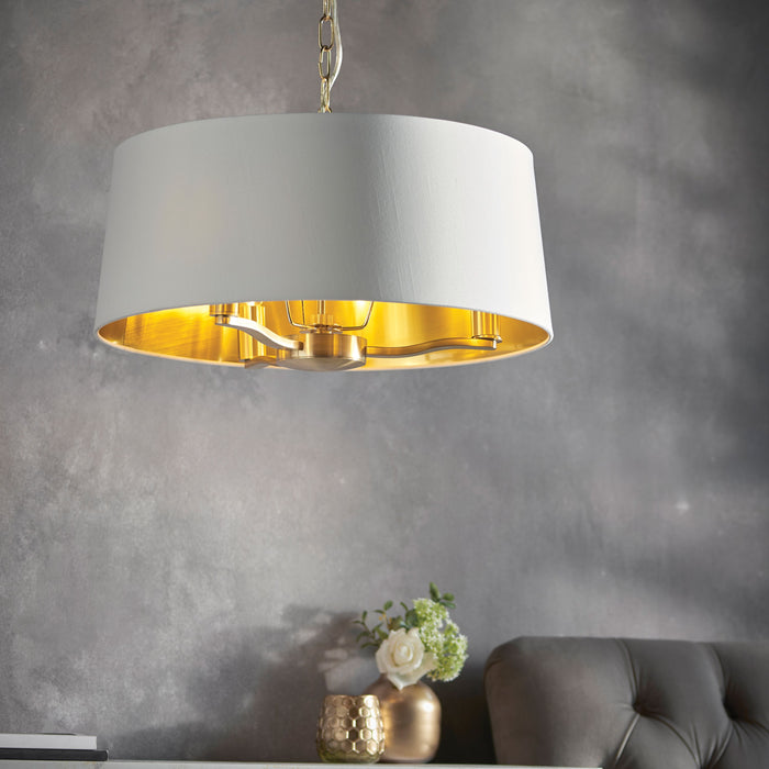 Harvey Gold Pendant Ceiling Light With Vintage White Shade - Small