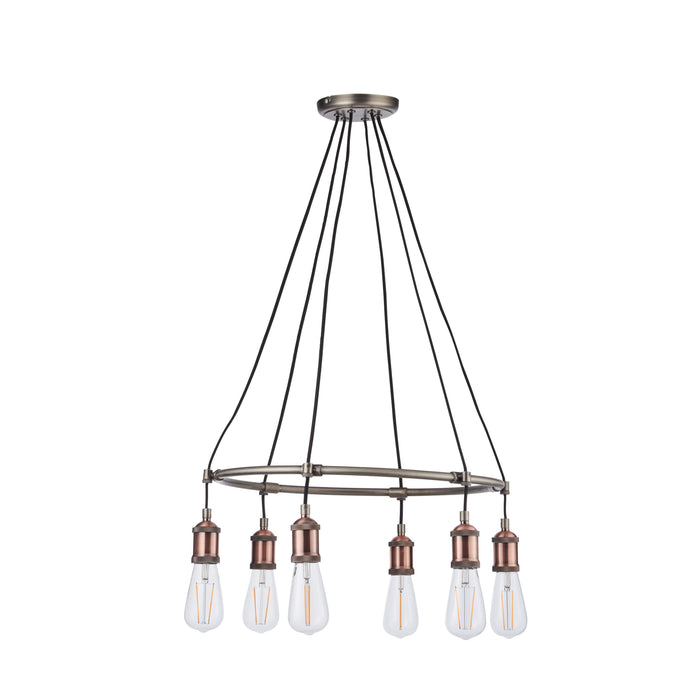 Shortditch Aged Copper / Aged Pewter 6 Pendant Ceiling Light - Medium