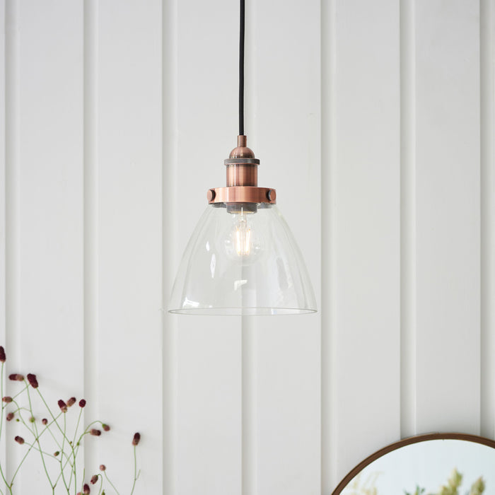 Hansen Aged Copper & Clear Glass Single Pendant Ceiling - Small