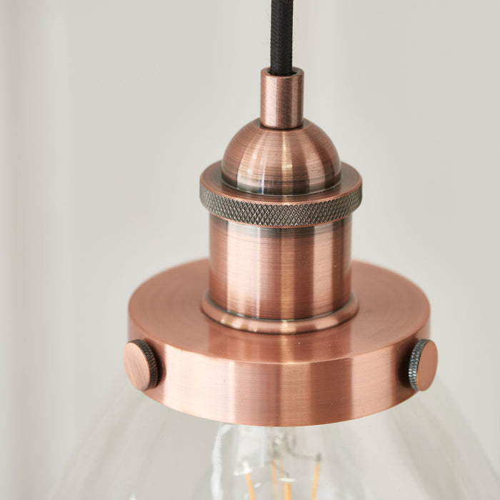 Hansen Aged Copper & Clear Glass Single Pendant Ceiling - Small