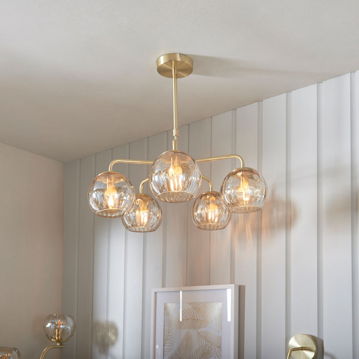 Dimple Ceiling Light Pendant in Brushed Brass & Glass