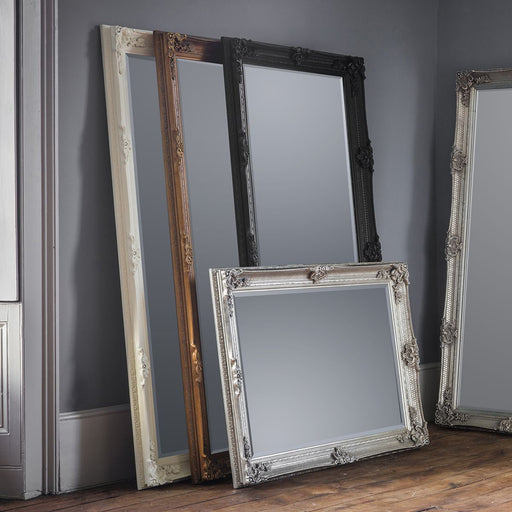 Bruna Wooden Floor Mirror, Rectangular, Baroque, Cream Frame 165 x 79.5cm