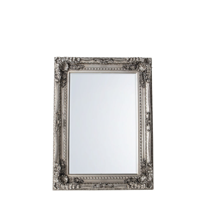 Camilla Decorative Wall Mirror, Wooden, Small, Rectangular, Silver Frame