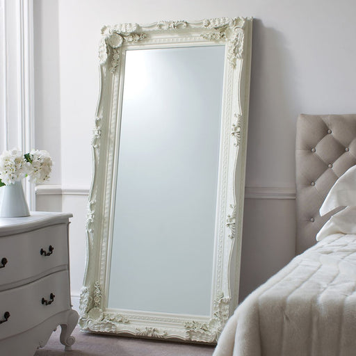 Camilla Wooden Floor Mirror, Large, Decorative, Cream Frame