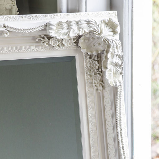 Camilla Wooden Floor Mirror, Small, Decorative, Rectangular, Cream Finish 