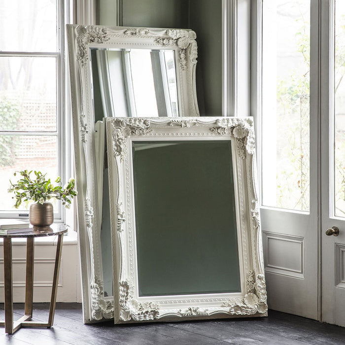 Camilla Wooden Floor Mirror, Small, Decorative, Rectangular, Cream Finish